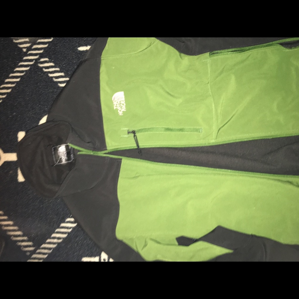 North face soft shell green jacket